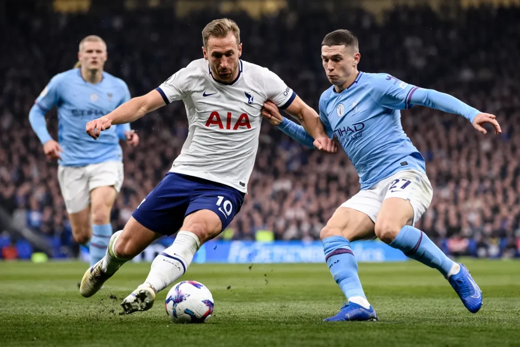 Harry Kane dan Phil Foden bertarung